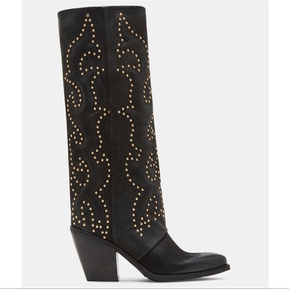 Black Leather and Gold Studded Boots - Made in Italy